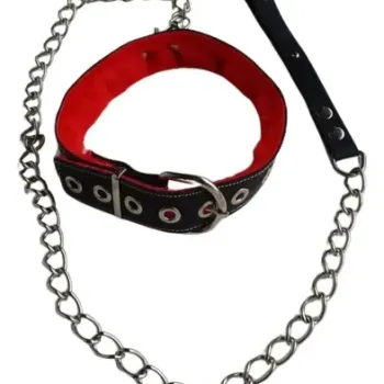 Collar de cuero con cadena y peluche rojo