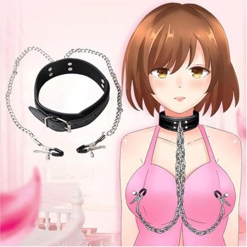 Collar con cadena y pinzas para pezones